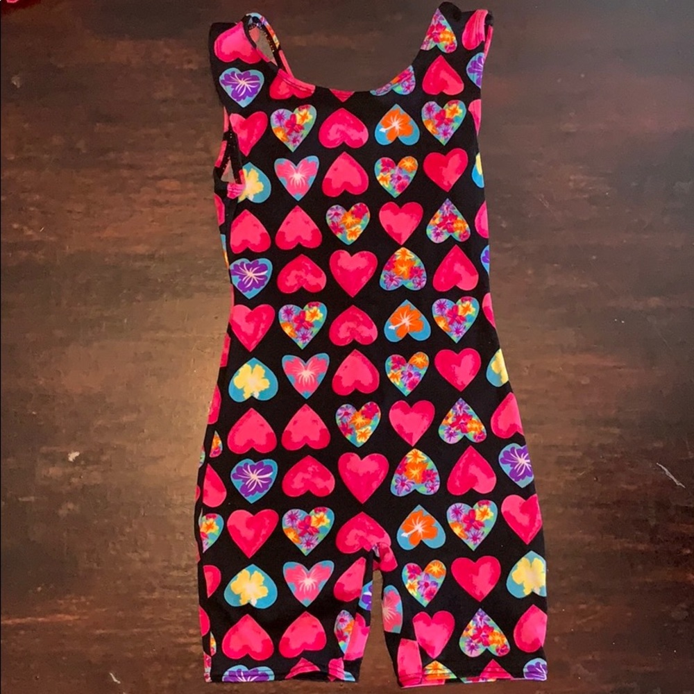 Child’s leotard with colorful hearts
